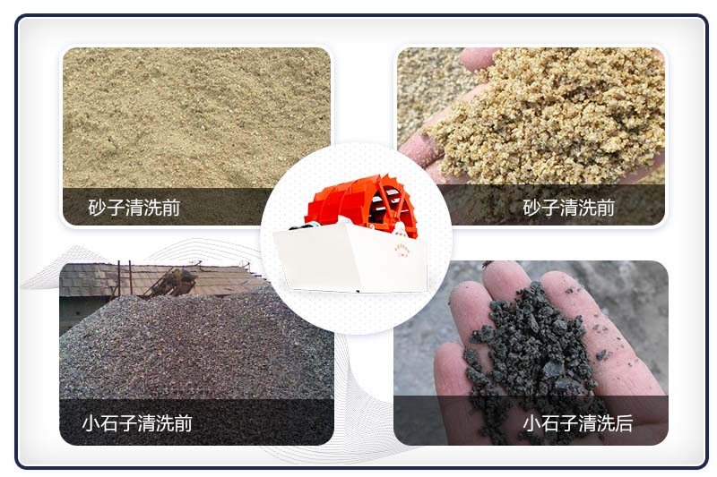 石子清洗機(jī)械洗砂、洗石前后展示